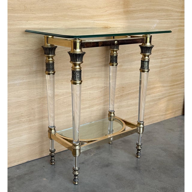 Late 20th Century Claude Dalle Style Narrow Console Table with Glass Top, Lucite and Bronze For Sale - Image 4 of 18
