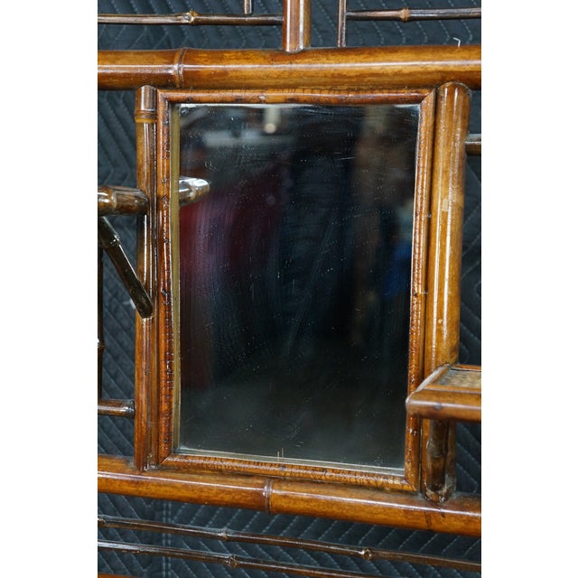 Antique English Victorian Bamboo & Rattan Mirrored Etagere Shelf Stand Boho Chic For Sale - Image 4 of 18