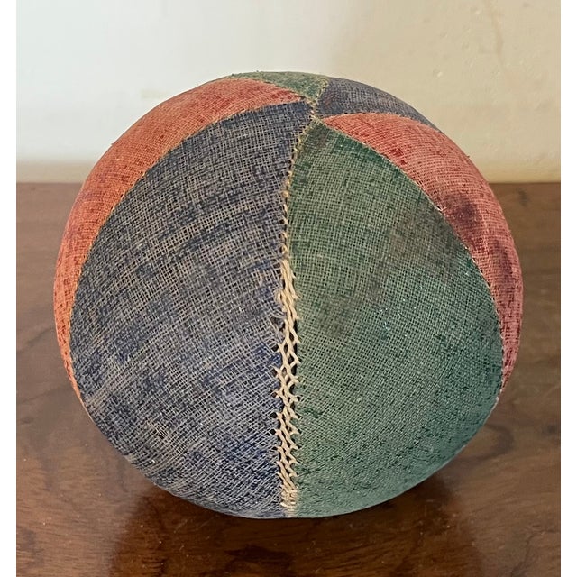 Antique 19th Century American Folk Art Victorian Child's Toy Oil Cloth Harlequin Ball For Sale - Image 14 of 15