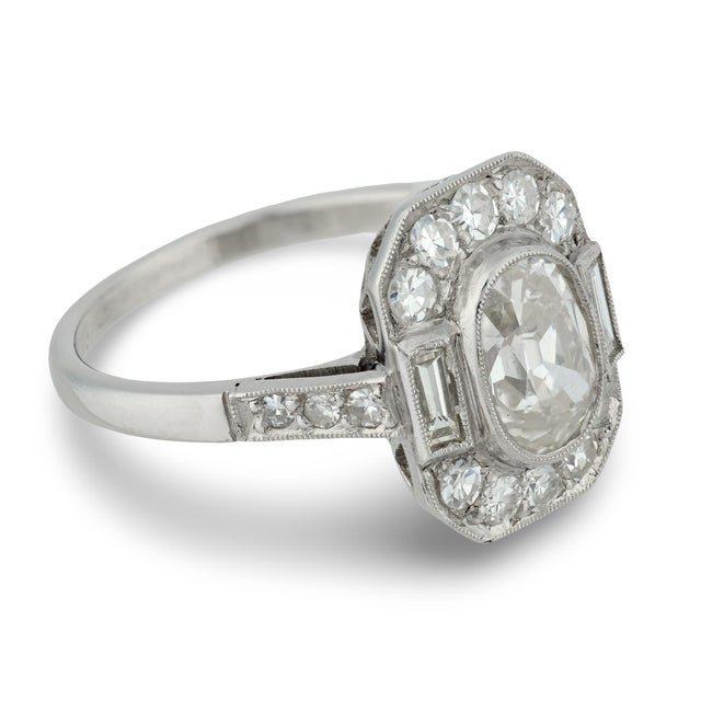 Gia 1.03 Carat Old Mine Cut Diamond Platinum Engagement Ring, Size 6.75 For Sale - Image 4 of 7