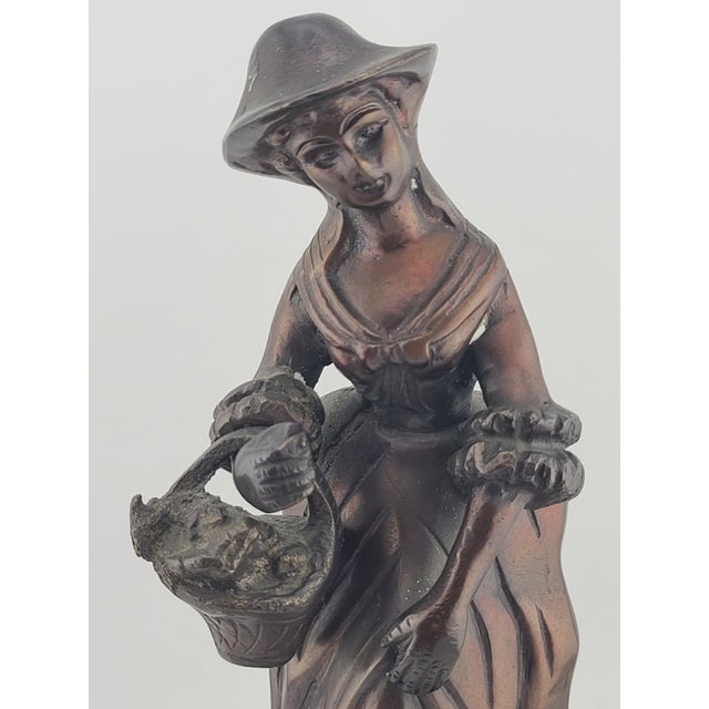 Antique French Bronze Peasant Girl Figurine c.1900 Art Nouveau 8” Statue For Sale - Image 9 of 15