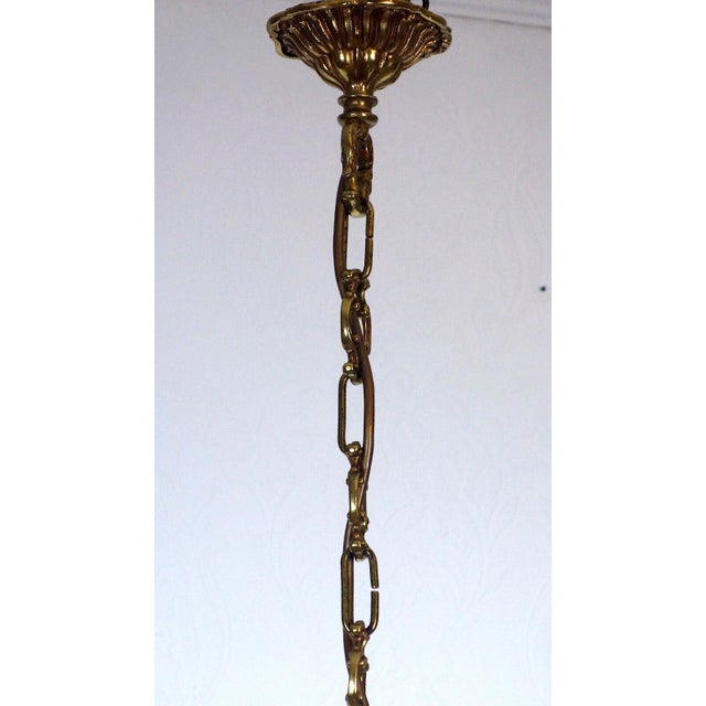 Gold Spanish Brass and Glass 3-Light Chandelier, 1950s For Sale - Image 8 of 11