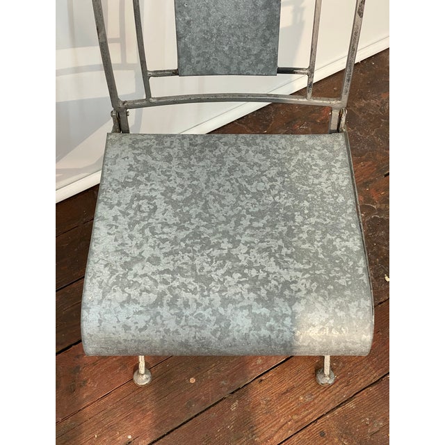 Metal Wrought Iron and Galvanized Aluminum Folding Chairs For Sale - Image 7 of 15