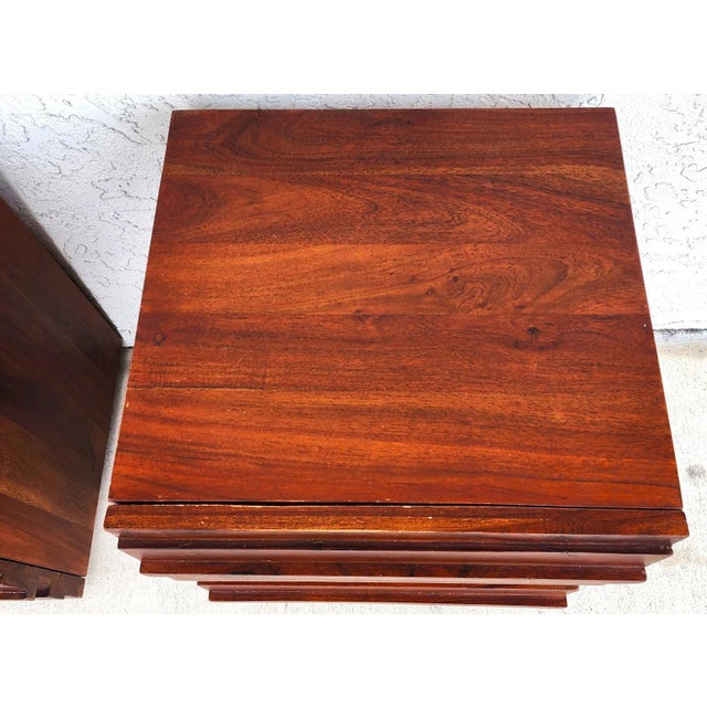 3 Piece MCM Solid Exotic Wood Bachelor Chest & Nightstands Bedroom Suite For Sale - Image 17 of 18