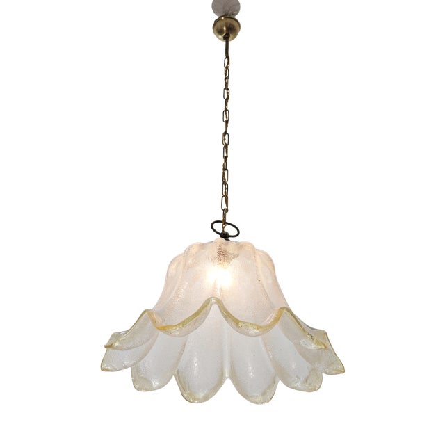 Mid-Century Modern Murano Glass and Brass Pendant Lamp, Italy, 1960s For Sale