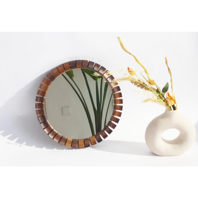 Vintage Danish Round Geometrical Teak and Rosewood Wall Mirror, 1960s For Sale - Image 10 of 10