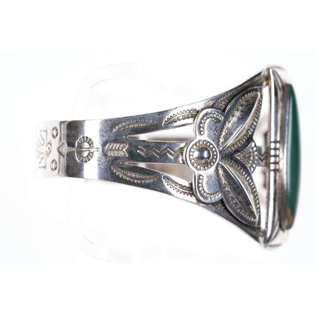 Late 20th Century Vintage Bell Trading post Navajo sterling cuff bracelet with turquoise For Sale - Image 5 of 10