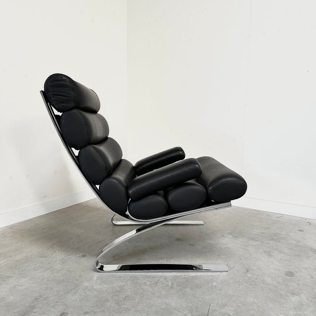 Mid-Century Modern Black Leather Sinus Armchair by Reinhold Adolf for Cor, 2000s For Sale - Image 3 of 14