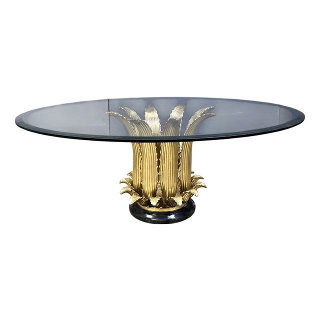 Italian Brass Leaf and Marble Coffee Table, 1970s For Sale