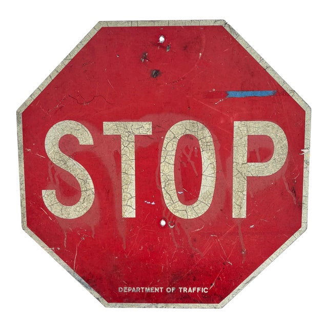 Large Mid Century Industrial Traffic Stop Sign, 24 X 24 For Sale