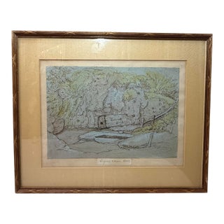 Antique Original 18th Century Eugene Aram Cave Pen Ink Wash Drawing Illustration For Sale