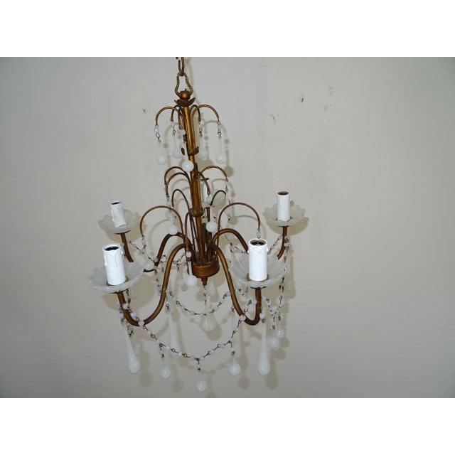 1930 French White Opaline Bobeches, Beads and Drops Chandelier For Sale - Image 6 of 12