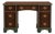 Vintage Baker Double Pedestal Desk — Emerald & Gilt Accents, 48” Walnut Writing Desk For Sale