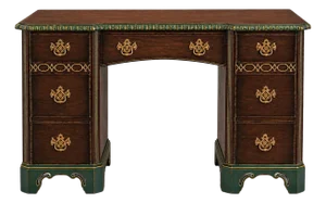 Vintage Baker Double Pedestal Desk — Emerald & Gilt Accents, 48” Walnut Writing Desk