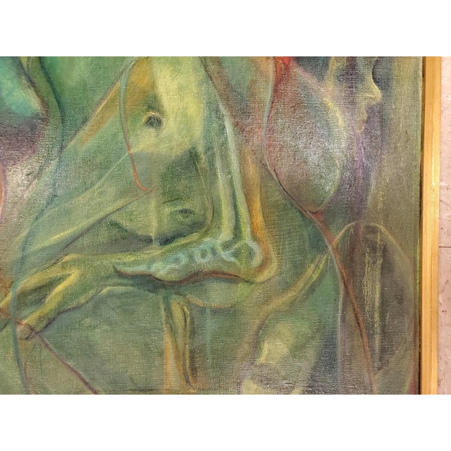 Mid 20th Century Vintage Modernist Abstract FIgurative Green Acrylic Painting, Framed For Sale - Image 5 of 11