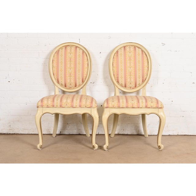 Karges French Provincial Louis XV Cream Lacquered and Gold Gilt Side Chairs or Dining Chairs, Pair For Sale - Image 11 of 11