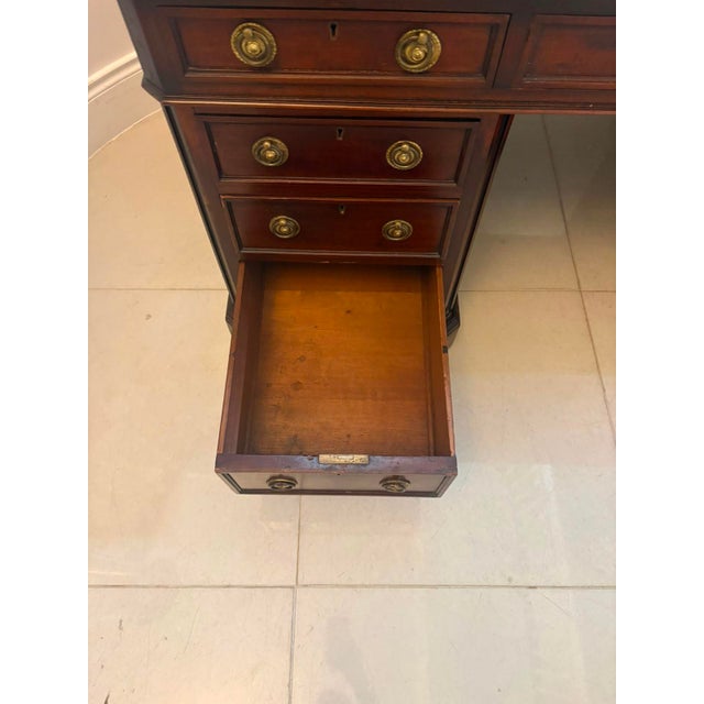 Brown Antique Victorian Mahogany Freestanding Pedestal Kneehole Desk with Fitted Stationery Drawers and Writing Slides, 1850 For Sale - Image 8 of 18