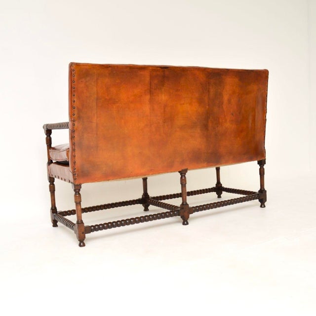 Antique Leather and Carved Oak Bobbin Sofa, 1890 For Sale - Image 6 of 13