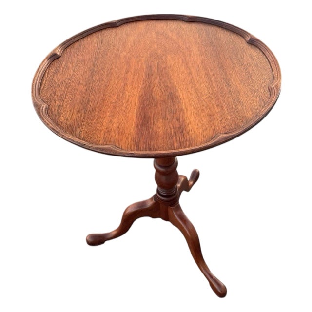 1970s Walnut Pie Crust Side Table Georgian Style Tripod Pedestal For Sale
