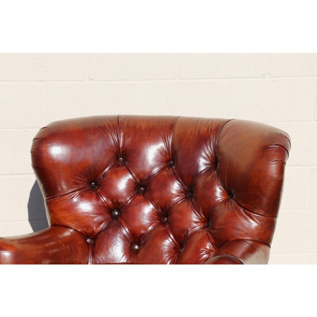 Henredon Pair of 1990s Henredon Churchill Tufted Distressed Brown Leather Club Chairs For Sale - Image 4 of 18