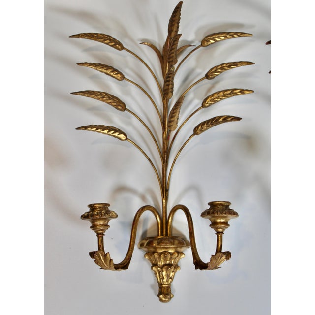 1920s Antique Italian Golden Gilt Wheat Sconces For Sale - Image 5 of 12