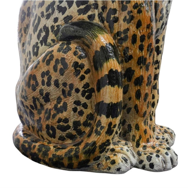 Black Mid 20th Century Life Size Italian Terracotta Painted Leopard For Sale - Image 8 of 11