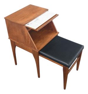 Mid 20th Century Small Chippy Telephone Bench With Pullout Seat