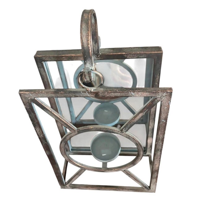 Vintage Palm Beach Regency Patinated Metal & Mirrored Geometric Candle Sconce For Sale - Image 4 of 12
