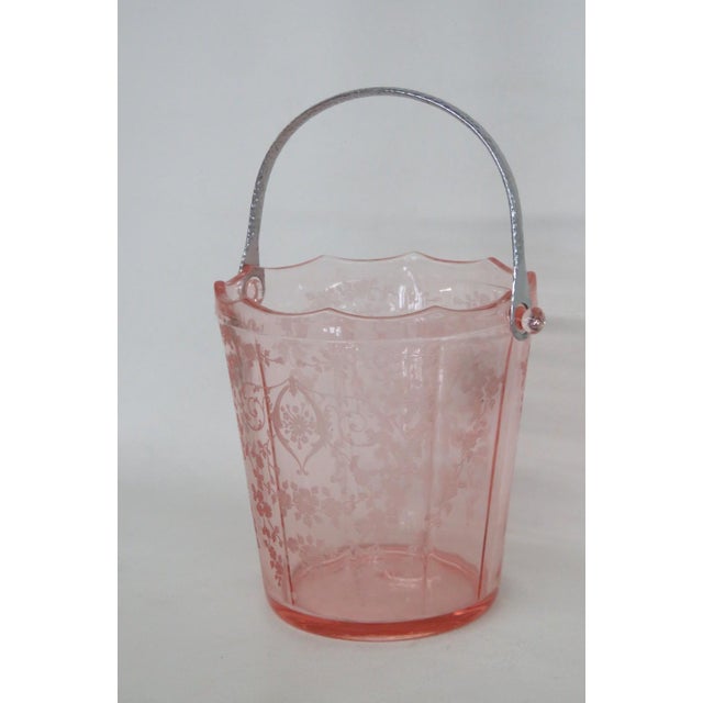 Fostoria Early 20th Century Fostoria Versailles Pink Depression Glass Ice Bucket With Metal Handle 4503b For Sale - Image 4 of 16