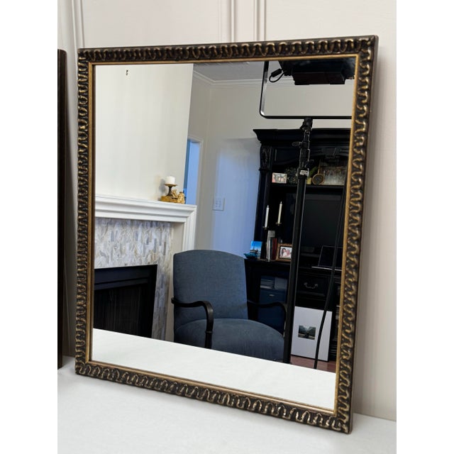 Black Vintage Rococo Revival Ebonized Black & Gold Square Wood Mirrors, a Pair For Sale - Image 8 of 9