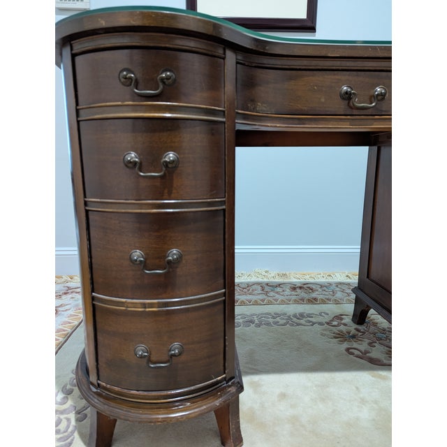 Vintage Kidney Shaped Double Pedestal Mahogany Desk For Sale - Image 10 of 18