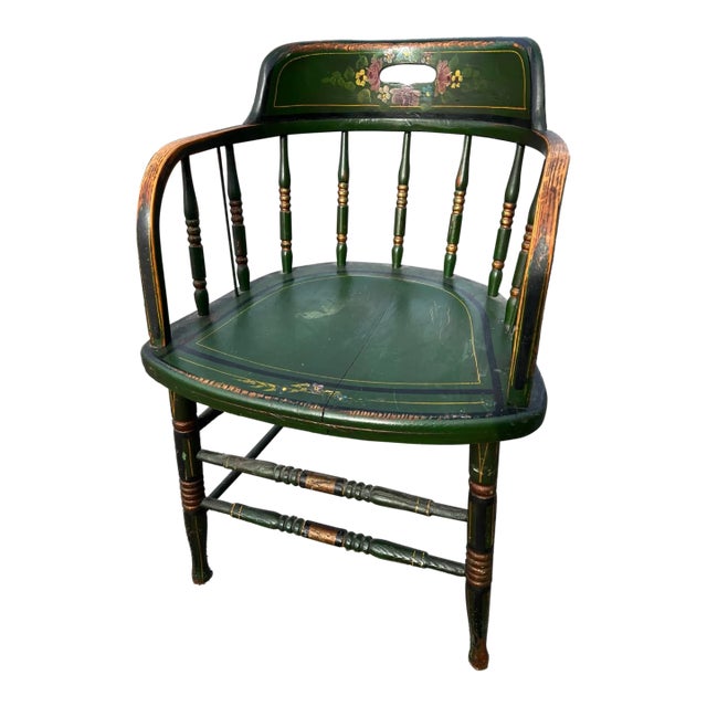 Antique Pennsylvania Paint Decorated Barrel Back Windsor Armchair, Circa 1890’s For Sale