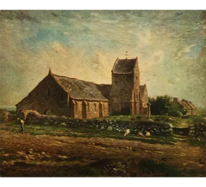 1940s After Jean-Francois Millet "The Church of Greville" First Edition Swiss Lithograph