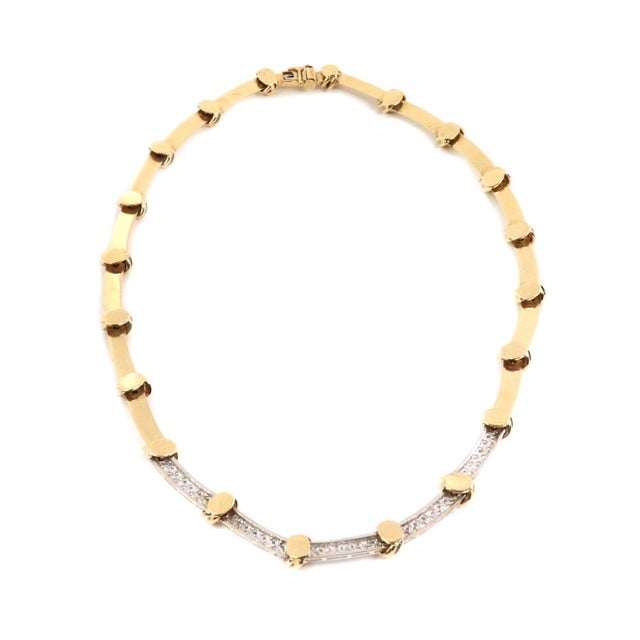 Lovel Knot Estate Necklace 1.40ct Diamond 14k Gold & Bar Link For Sale - Image 4 of 5