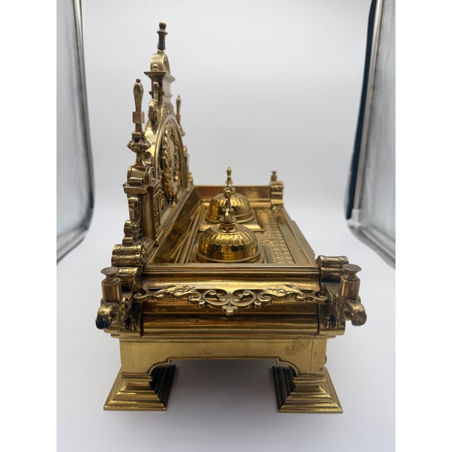 Late 19th Century Late 19th Century Ornate Neoclassical Style Brass Double Inkwell Desk Set - "Minerva" & "Medusa" For Sale - Image 5 of 16