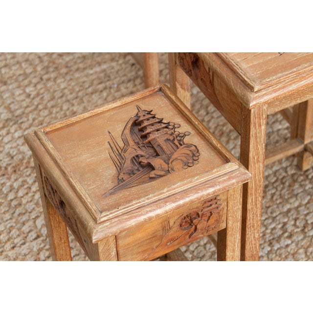 Set of Four, Mid-Century Carved Nesting Tables For Sale In Los Angeles - Image 6 of 10