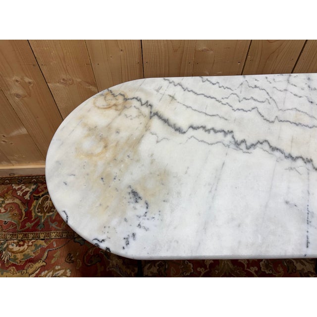 Stone Oval Bistro Table with Marble Top and Cast Iron Base, 1925 For Sale - Image 7 of 7