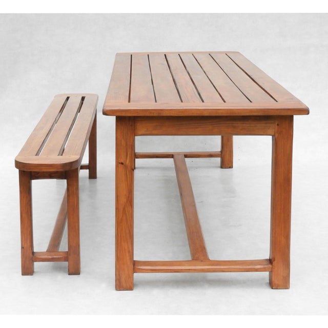 Brown Vintage French Provincial Slatted Pine Bench, 1980 For Sale - Image 8 of 9
