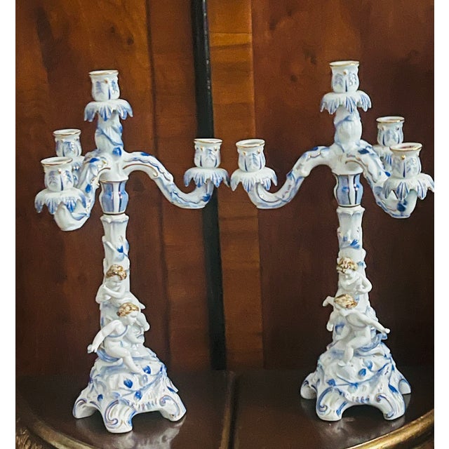 Vintage German Meisen Style Porcelain Figural 2 Parts Candleholders For Sale - Image 4 of 11