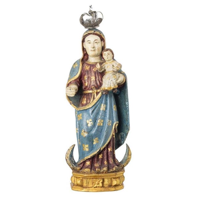 Indo-Portuguese Sculpture of Our Lady with the Boy Jesus, 17th Century, Set of 2 For Sale - Image 6 of 6