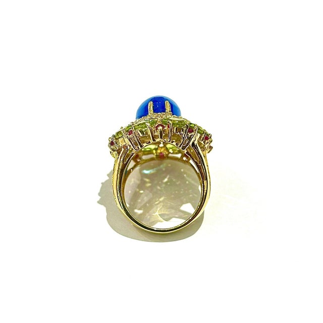 Late 20th Century Bochic “Capri” Vintage Blue Opal, Peridot & White Topaz Ring - 18K Gold & Silver For Sale - Image 5 of 8