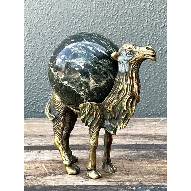 Vintage Brass Camel With Stone Sphere For Sale - Image 11 of 12
