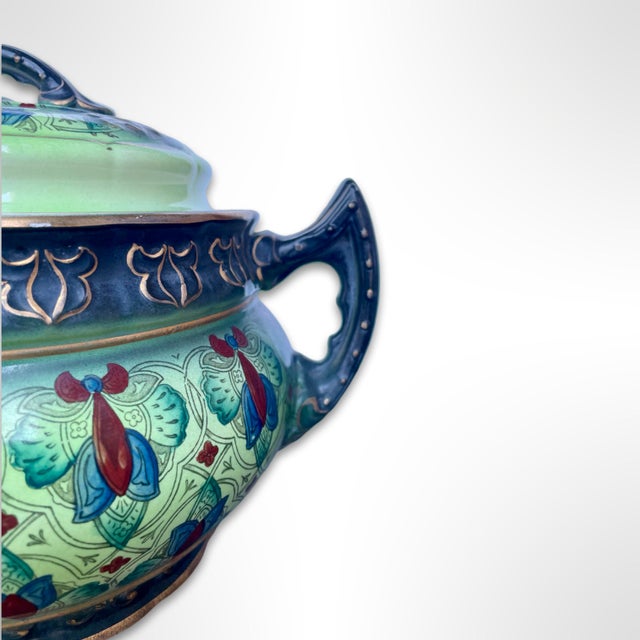 Vintage Hand-Painted Pottery Ceramic Urn With Lid For Sale - Image 4 of 7