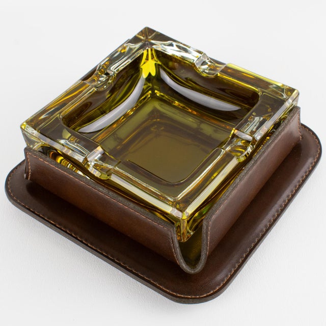 Mid-Century Leather and Crystal Ashtray Catchall Desk Tidy For Sale - Image 16 of 17