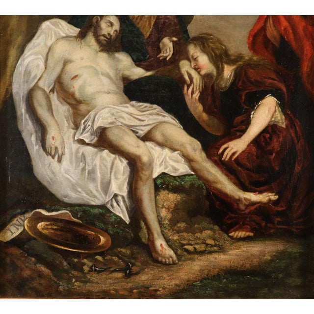 Early 18th Century Follower of Anthoon Van Dyck, Lamentation of Christ, 1720, Oil on Canvas, Framed For Sale - Image 5 of 14