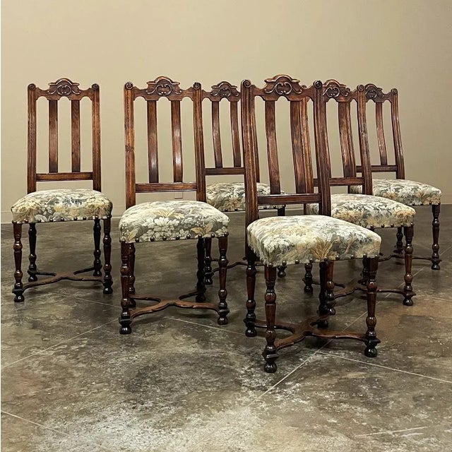 Set of 6 Antique Liegoise Louis XIV Dining Chairs combine timeless styling with expert craftsmanship and surprising...