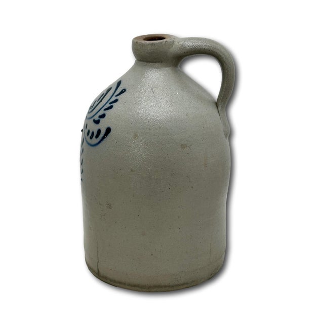 Nice Small 1 Gallon Size Antique Early American Blue Decorated Stoneware Spirits Jug - Circa Late 19th Century For Sale - Image 10 of 18