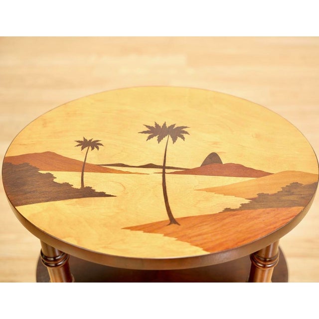 1950s 1950s Brazilian Tiki Side Table Inlaid Marquetry Beach Scene For Sale - Image 5 of 9