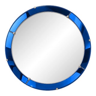 Art Deco Style Round Cobalt Blue Glass Wall Mirror For Sale