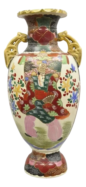 Vintage Japanese Hand Painted Ceramic Porcelain Satsuma Vase With Warriors